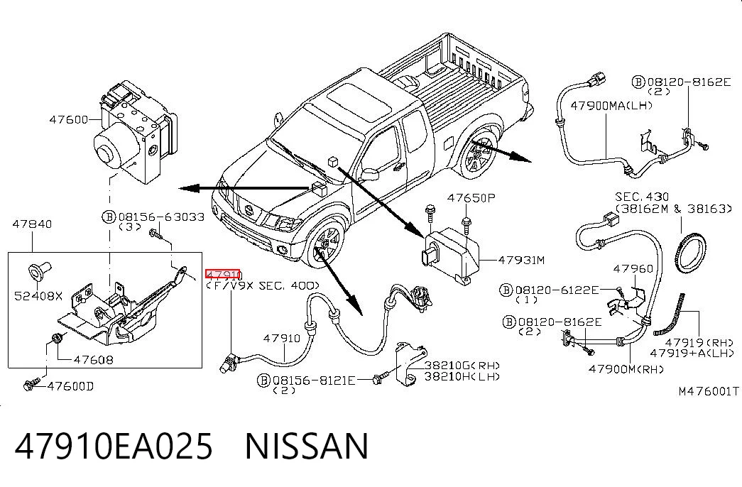 47910EA025 Nissan/Infiniti Sensor dianteiro de ABS