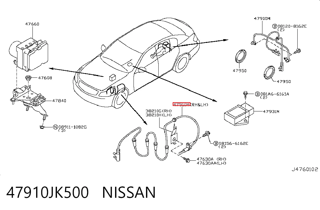 47910JK500 Nissan/Infiniti Sensor dianteiro de ABS