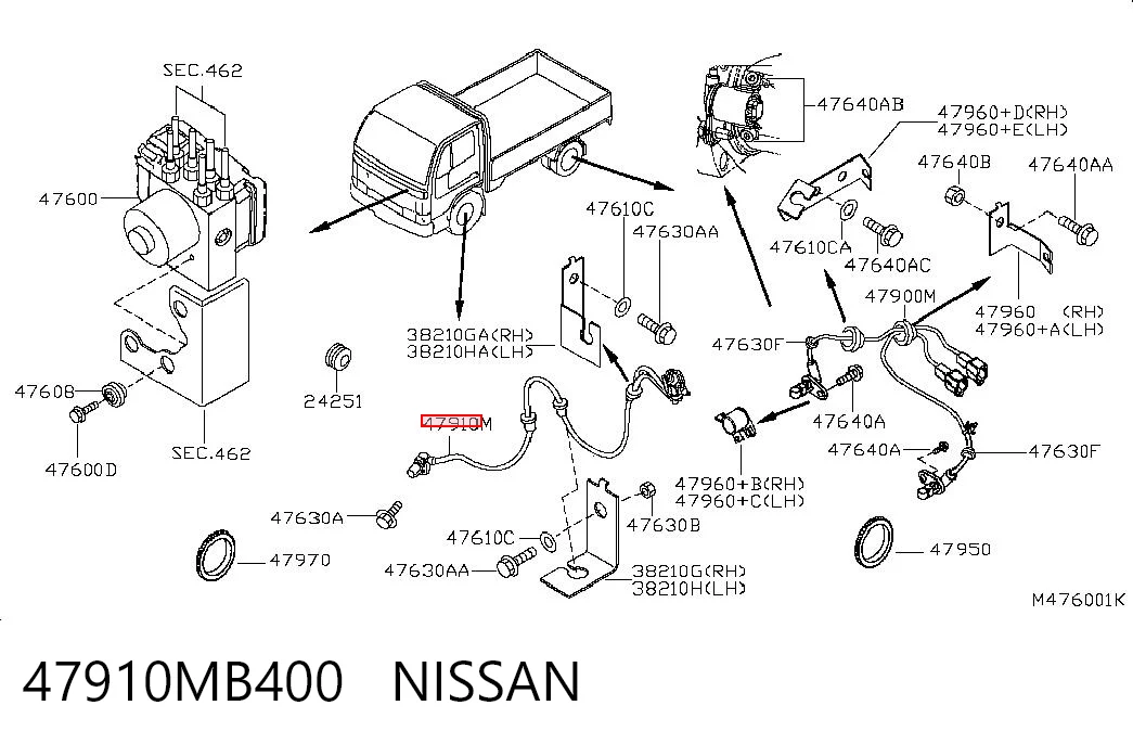 Sensor dianteiro de ABS para Nissan Cabstar F24M