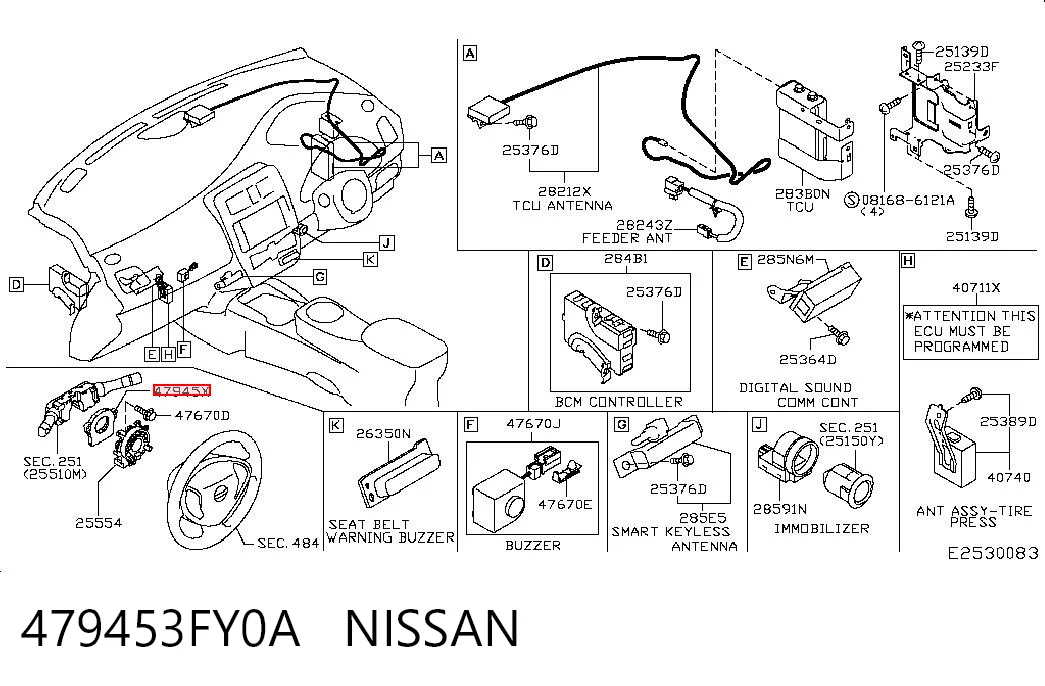 479453FY0A Nissan/Infiniti Sensor do ângulo de viragem do volante de direção