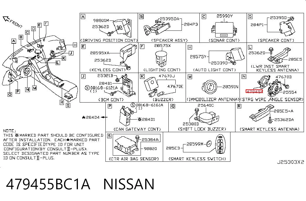 479455BC1A Nissan/Infiniti Sensor do ângulo de viragem do volante de direção