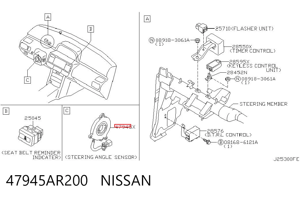 47945AR200 Nissan/Infiniti Sensor do ângulo de viragem do volante de direção