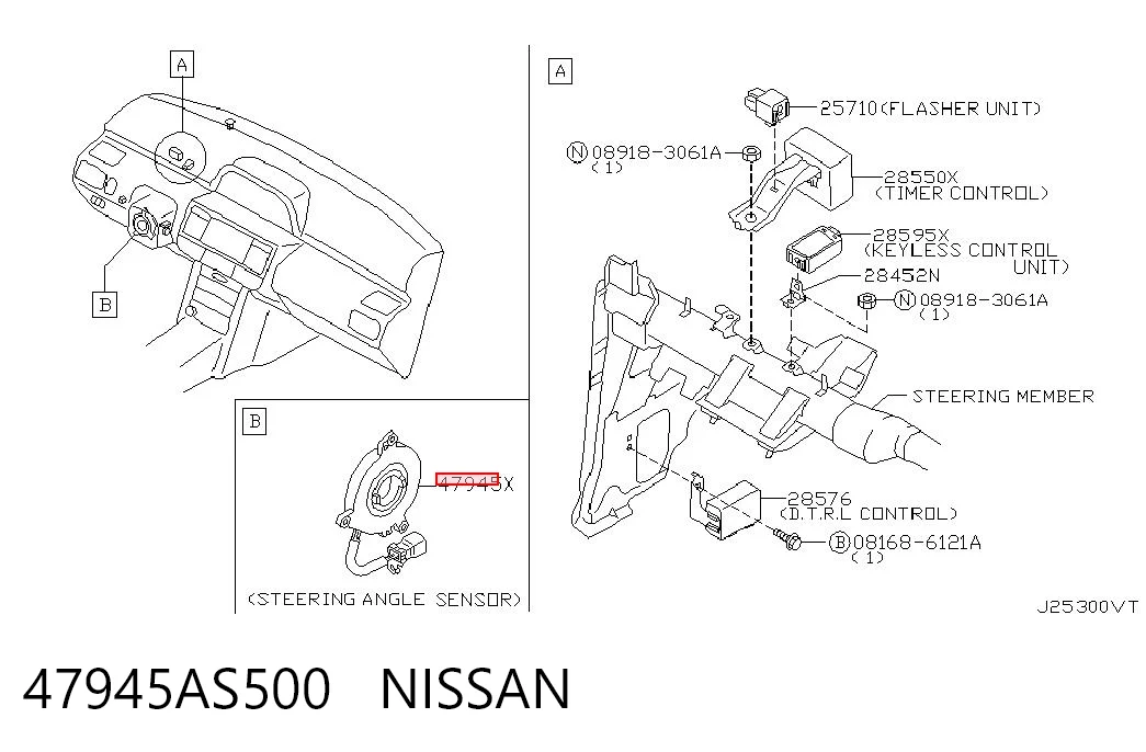 47945AS500 Nissan/Infiniti Sensor do ângulo de viragem do volante de direção