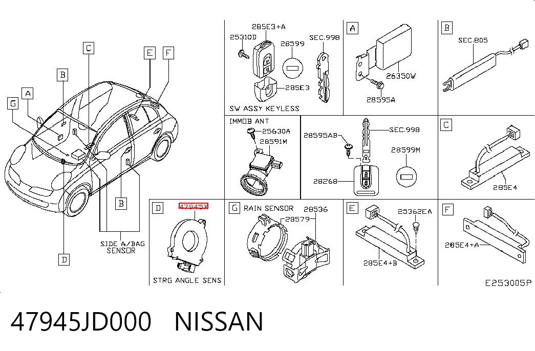 47945JD000 Nissan/Infiniti Sensor do ângulo de viragem do volante de direção