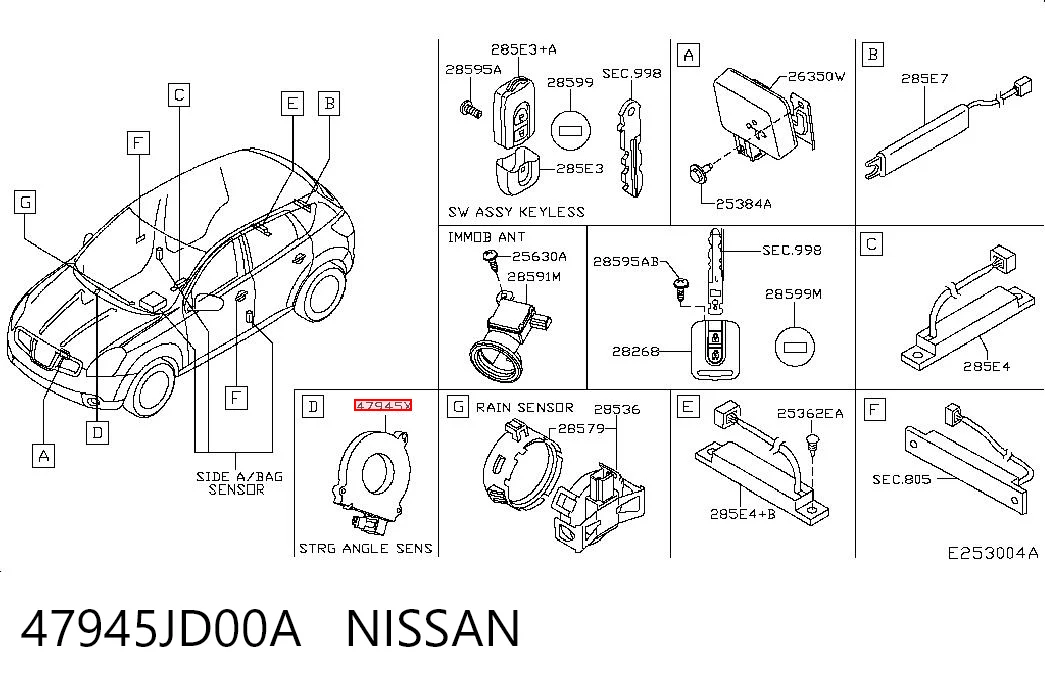 47945JD00A Nissan/Infiniti Sensor do ângulo de viragem do volante de direção