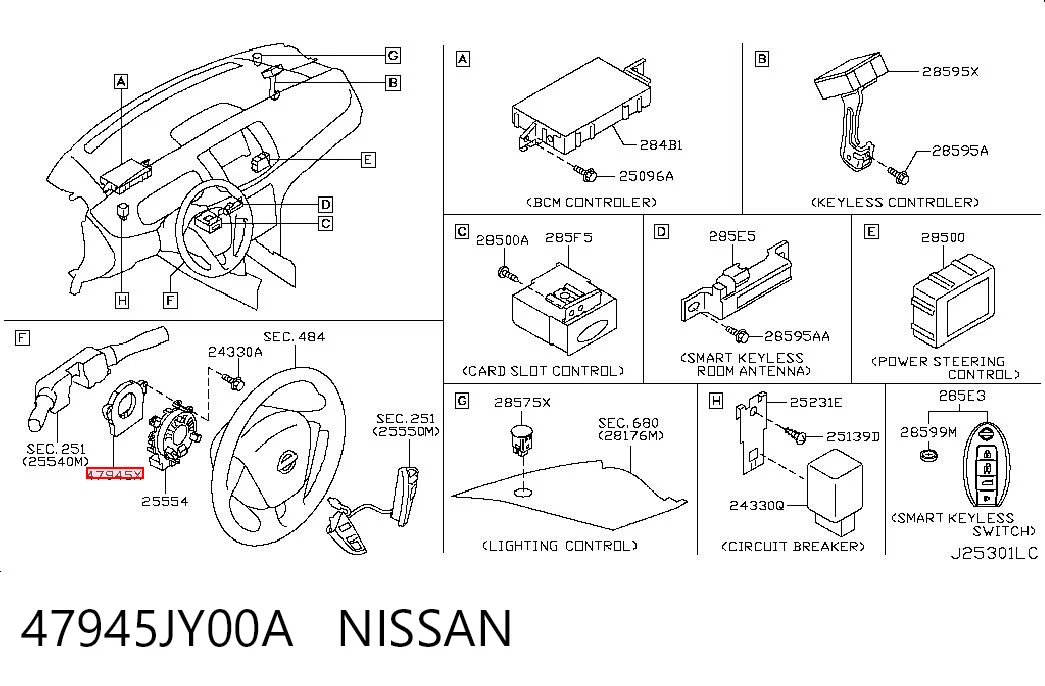  Sensor do ângulo de viragem do volante de direção Nissan JUKE JPN hatchback (F15) (2010 - 2019) JPN