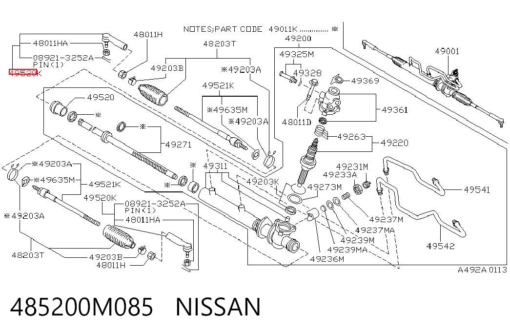 485200M085 Nissan/Infiniti Ponta externa da barra de direção