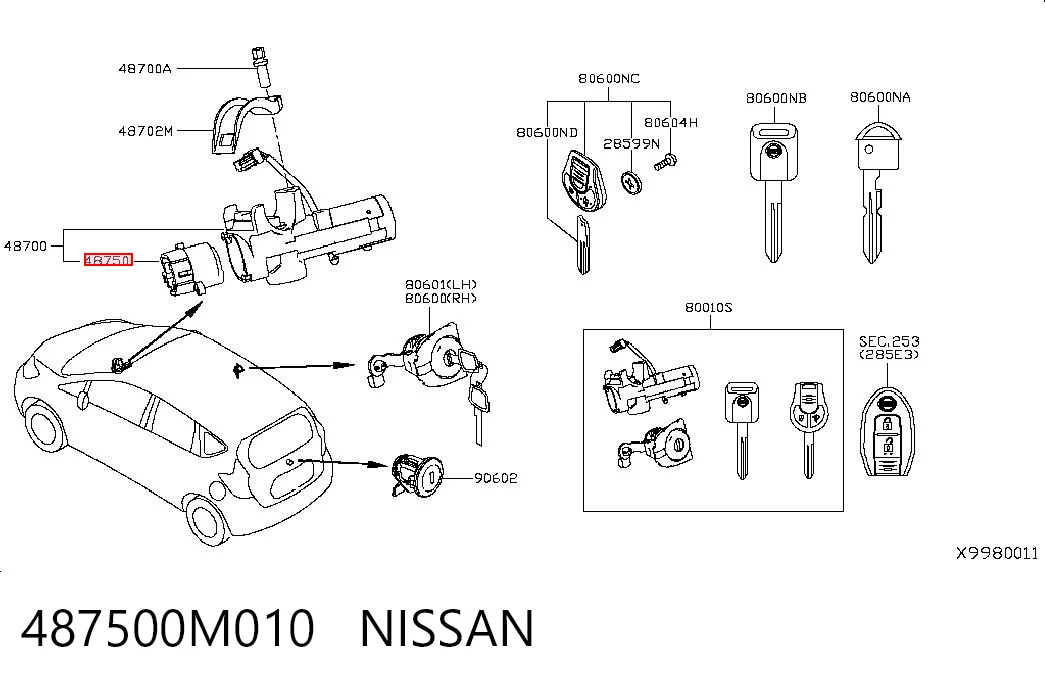 487500M010 Nissan/Infiniti Caixa de fecho de ignição