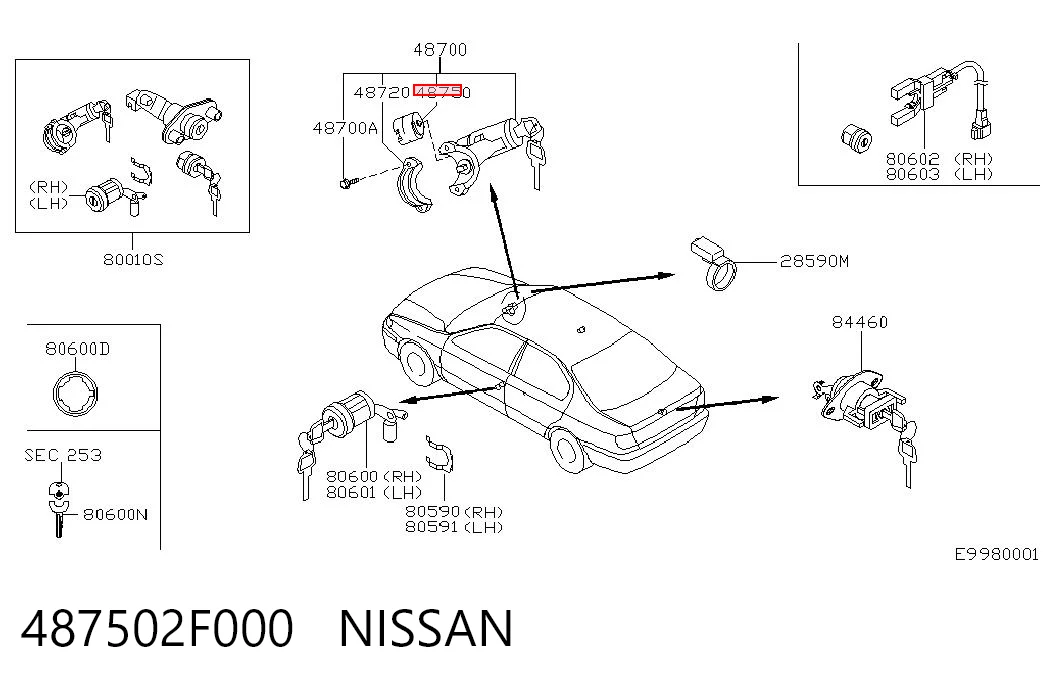 487502F000 Nissan/Infiniti Grupo de contato de fecho de ignição