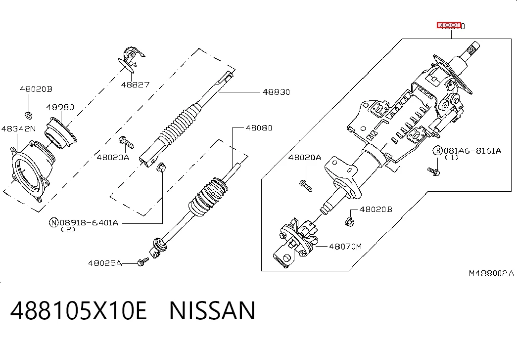 Coluna da direção para Nissan Pathfinder  R51M