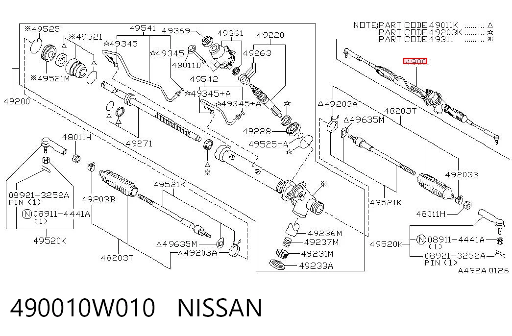 Cremalheira da direção Nissan Pathfinder R50 ao melhor preço