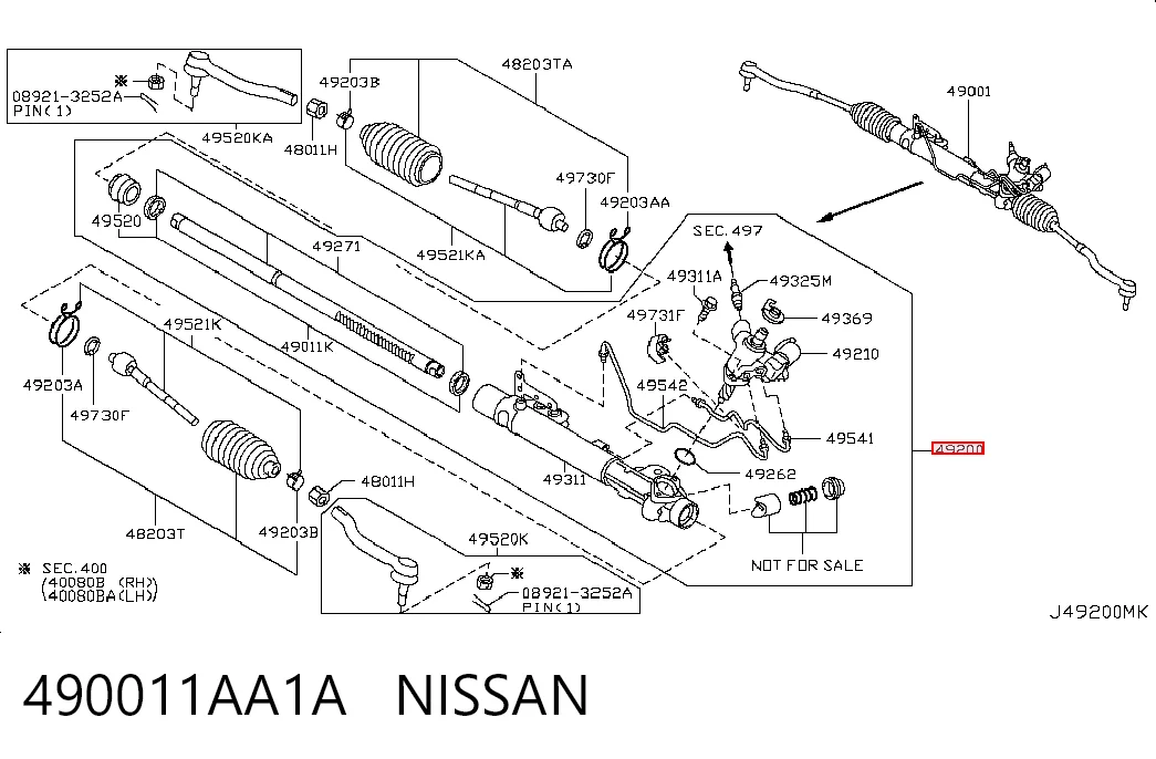 Cremalheira da direção para Nissan Murano  Z51