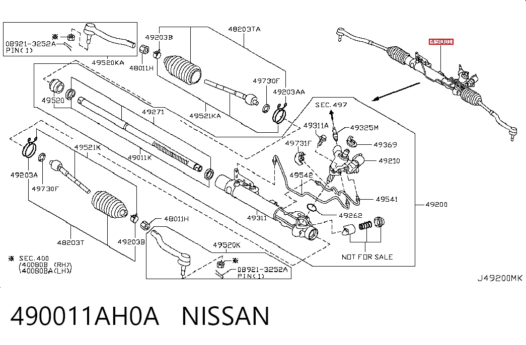 Cremalheira da direção para Nissan Murano Z51