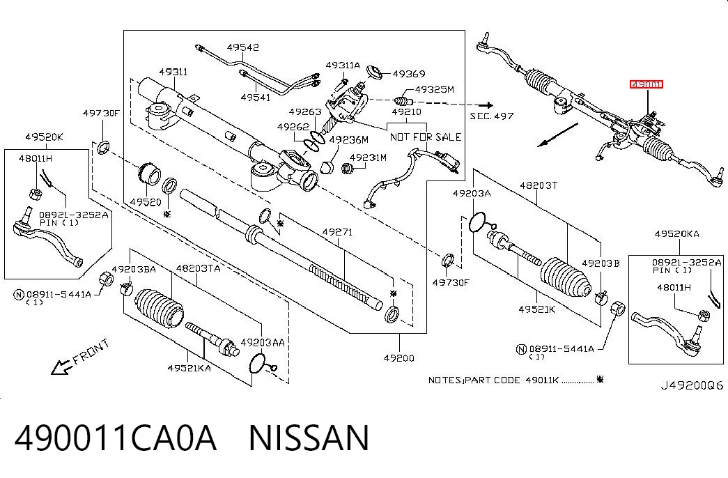 490011CA0A Nissan/Infiniti Cremalheira da direção