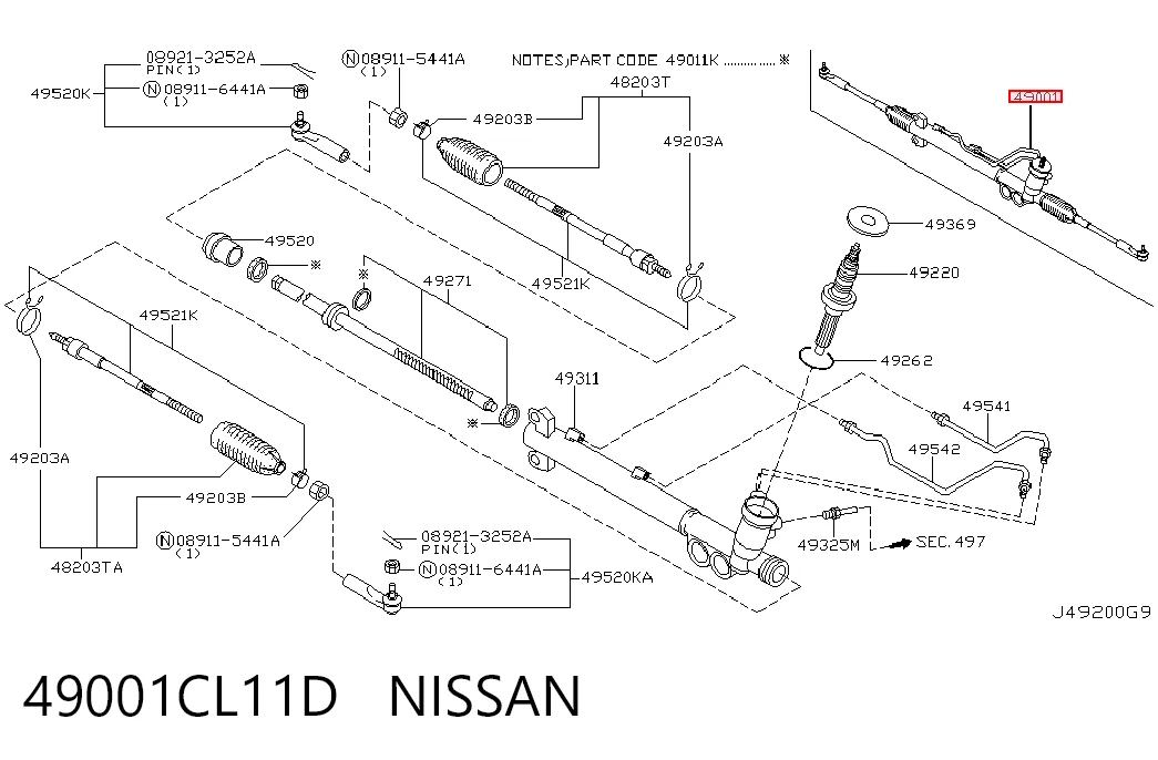 49001CL11D Nissan/Infiniti Cremalheira da direção