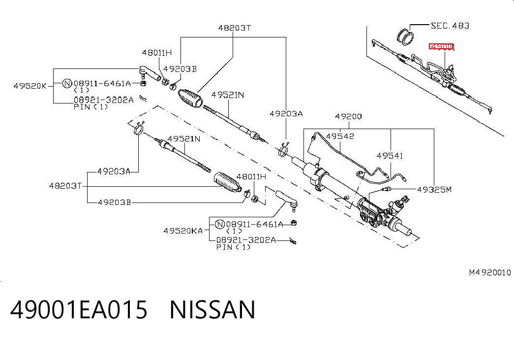 49001EA015 Nissan/Infiniti Cremalheira da direção