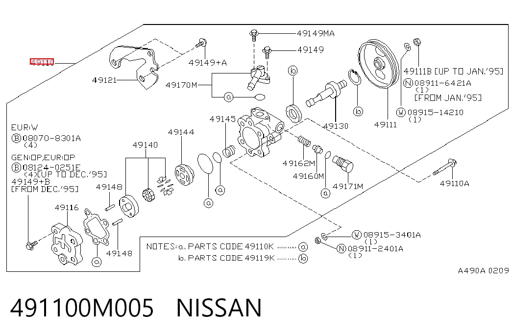 Bomba da Direção hidrâulica assistida para Nissan Sunny III N14