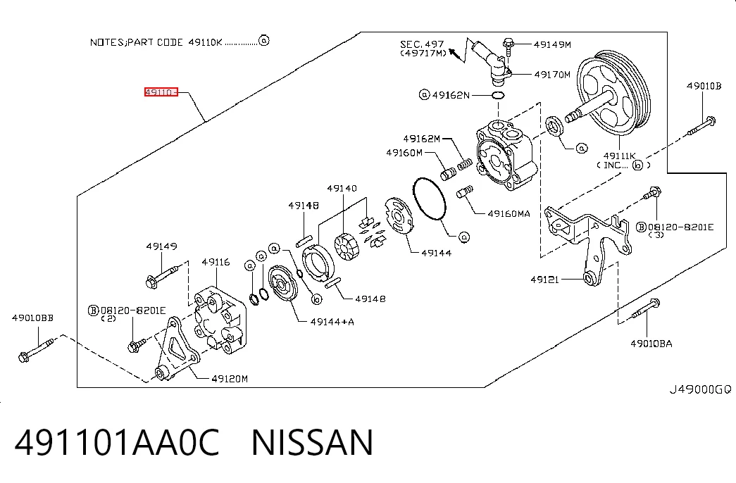 491101AA0C Nissan/Infiniti Bomba da Direção hidrâulica assistida