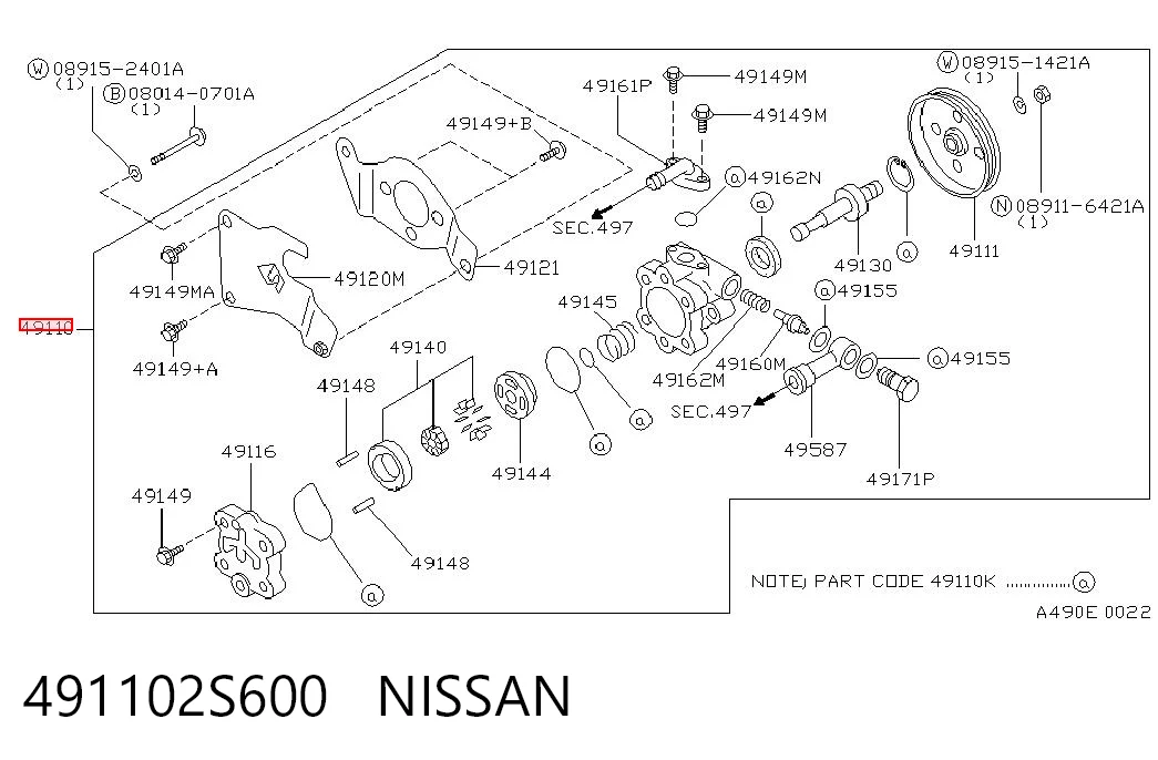 491102S600 Nissan/Infiniti Bomba da Direção hidrâulica assistida