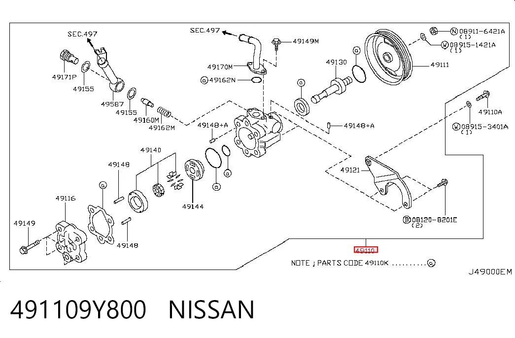 491109Y800 Nissan/Infiniti Bomba da Direção hidrâulica assistida