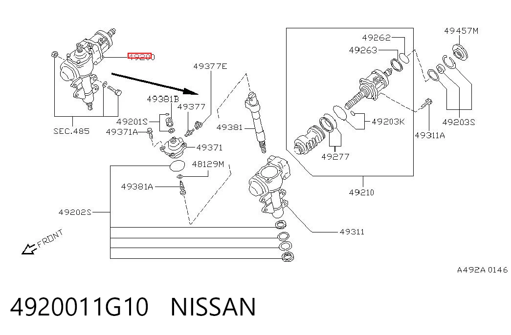 4920011G10 Nissan/Infiniti Mecanismo de direção (redutor)