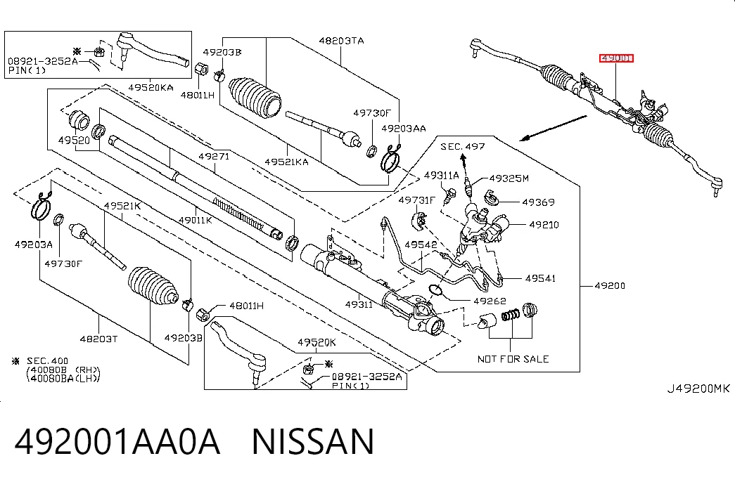 Cremalheira da direção para Nissan Murano  Z51