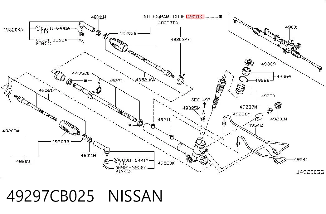 Kit de reparação da cremalheira da direção (do mecanismo), (kit de vedantes) Nissan Murano Z50 ao melhor preço