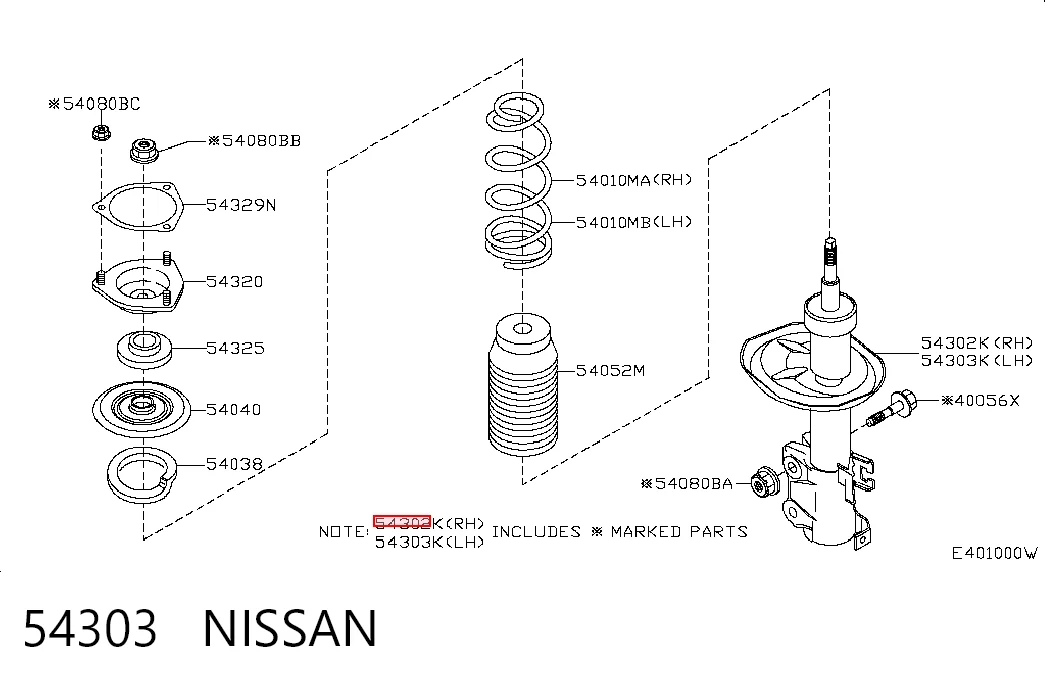 54303 Nissan/Infiniti Amortecedor dianteiro direito