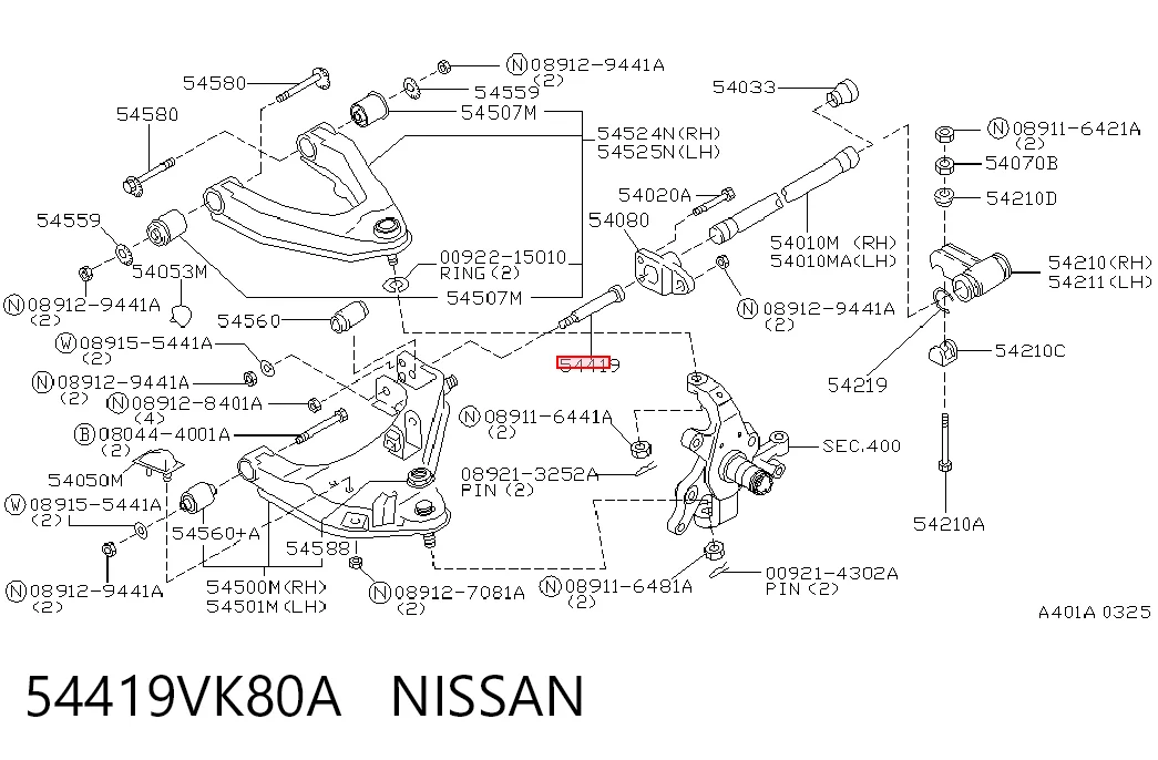 54419VK80A Nissan/Infiniti Parafuso de fixação de braço oscilante dianteiro, inferior