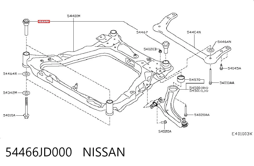 54466JD000 Nissan/Infiniti Bloco silencioso (coxim) de viga dianteira (de plataforma veicular)