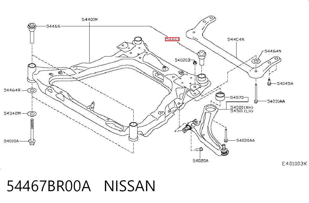 54467BR00A Nissan/Infiniti Bloco silencioso (coxim) de viga dianteira (de plataforma veicular)