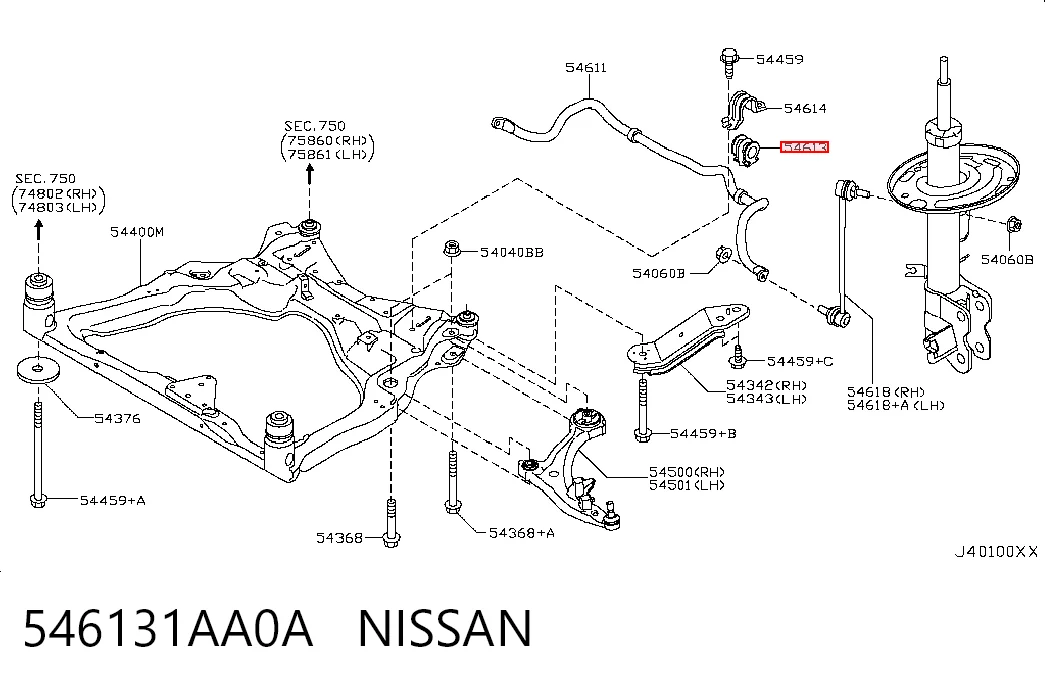 546131AA0A Nissan/Infiniti Bucha de estabilizador dianteiro