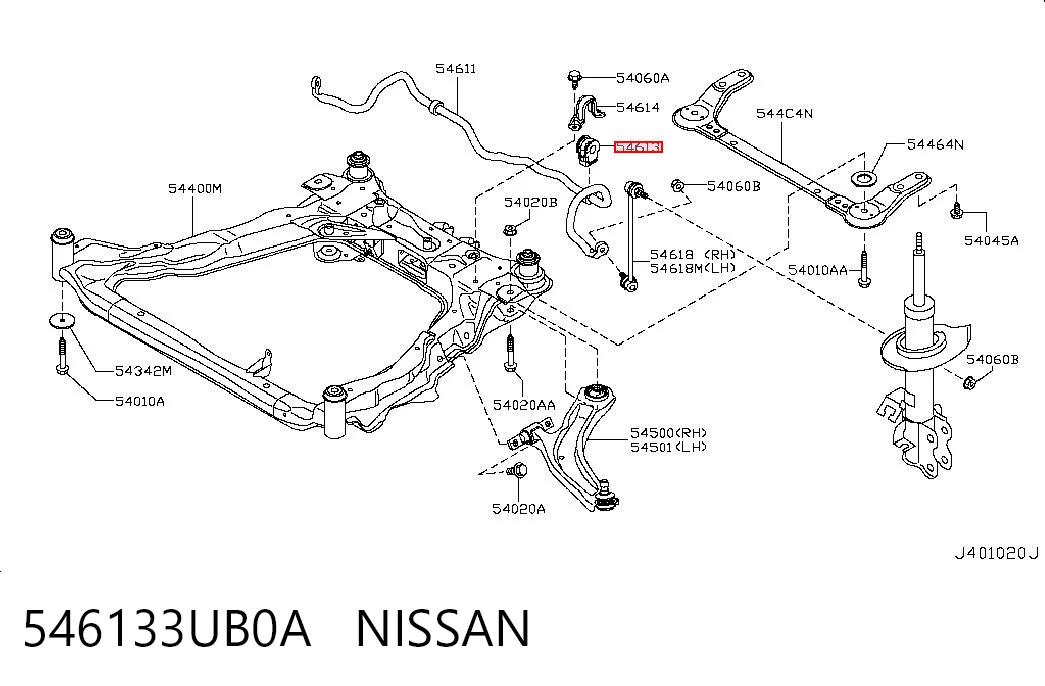 546133UB0A Nissan/Infiniti Bucha de estabilizador dianteiro