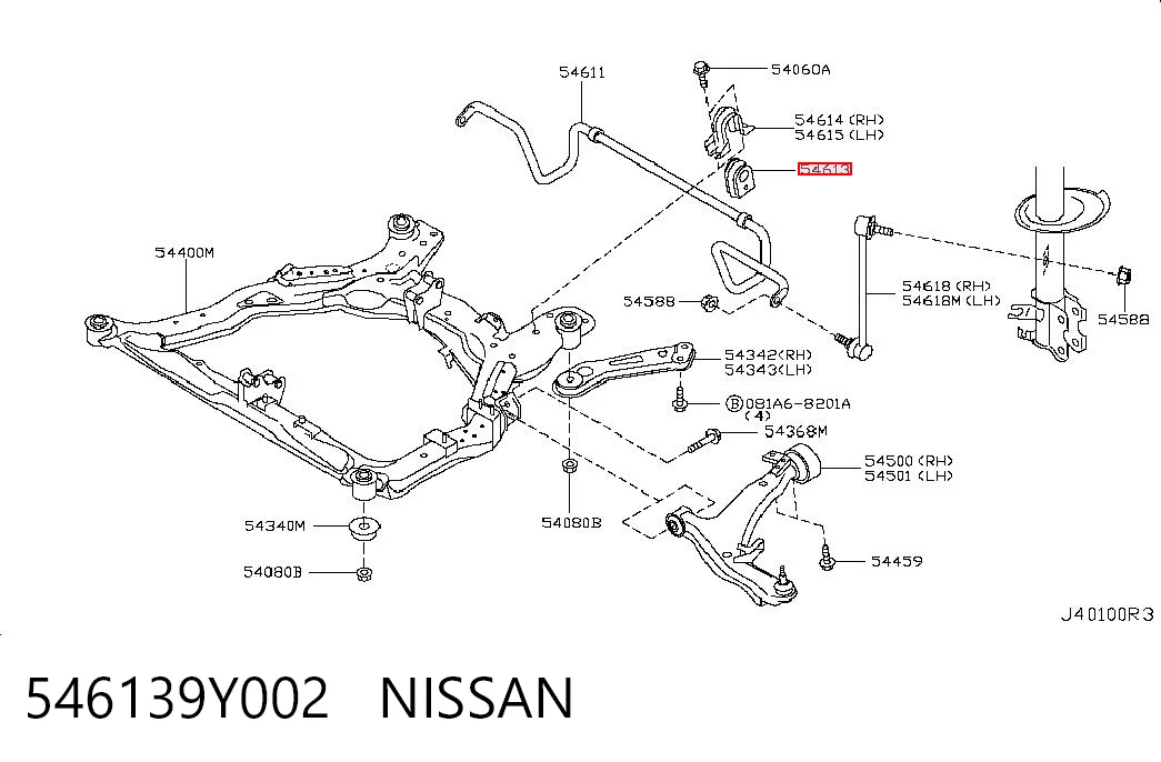 546139Y002 Nissan/Infiniti Bucha de estabilizador dianteiro