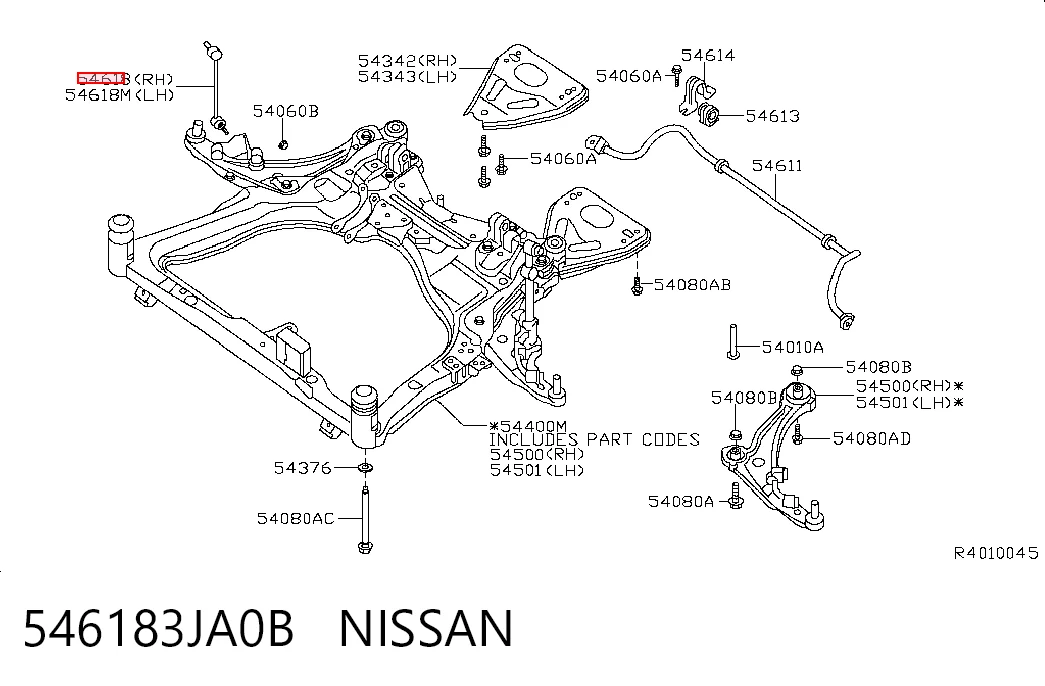 546183JA0B Nissan/Infiniti Montante direito de estabilizador dianteiro