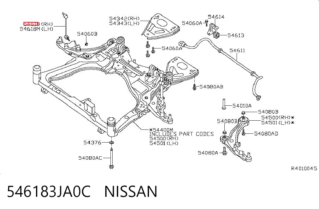 546183JA0C Nissan/Infiniti Montante direito de estabilizador dianteiro