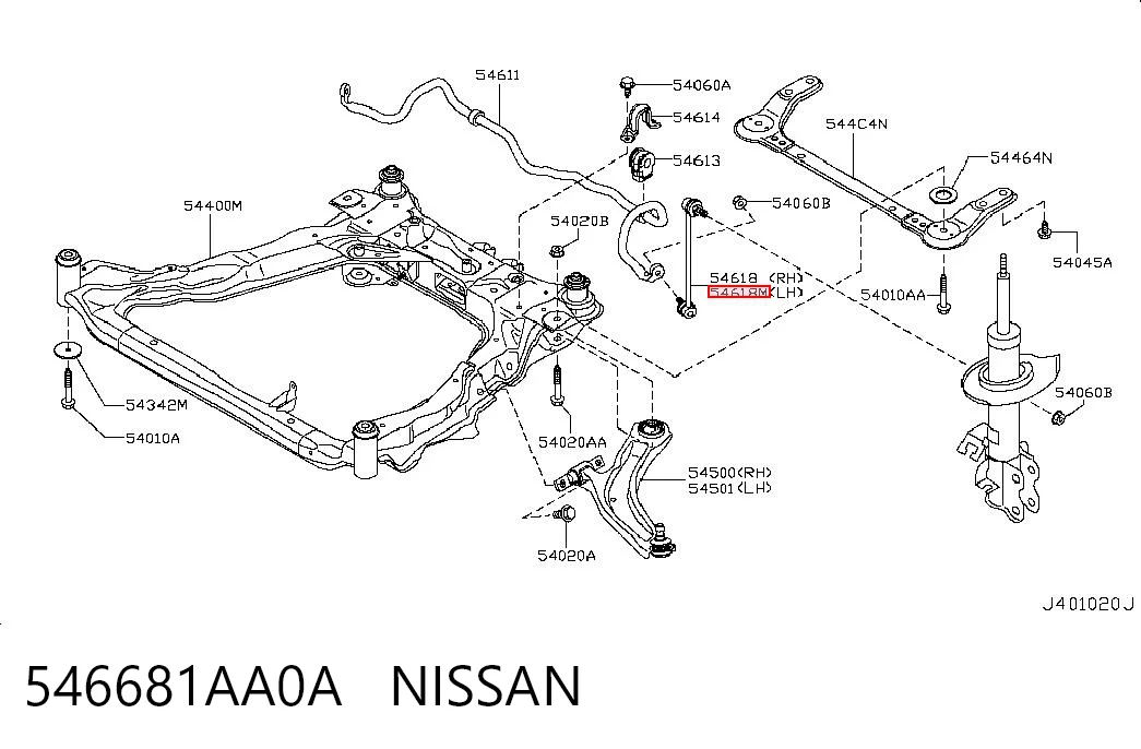 546681AA0A Nissan/Infiniti Montante esquerdo de estabilizador dianteiro