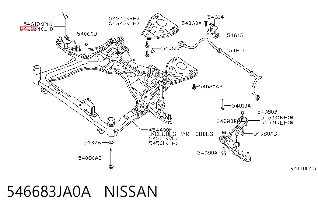 546683JA0A Nissan/Infiniti Montante esquerdo de estabilizador dianteiro