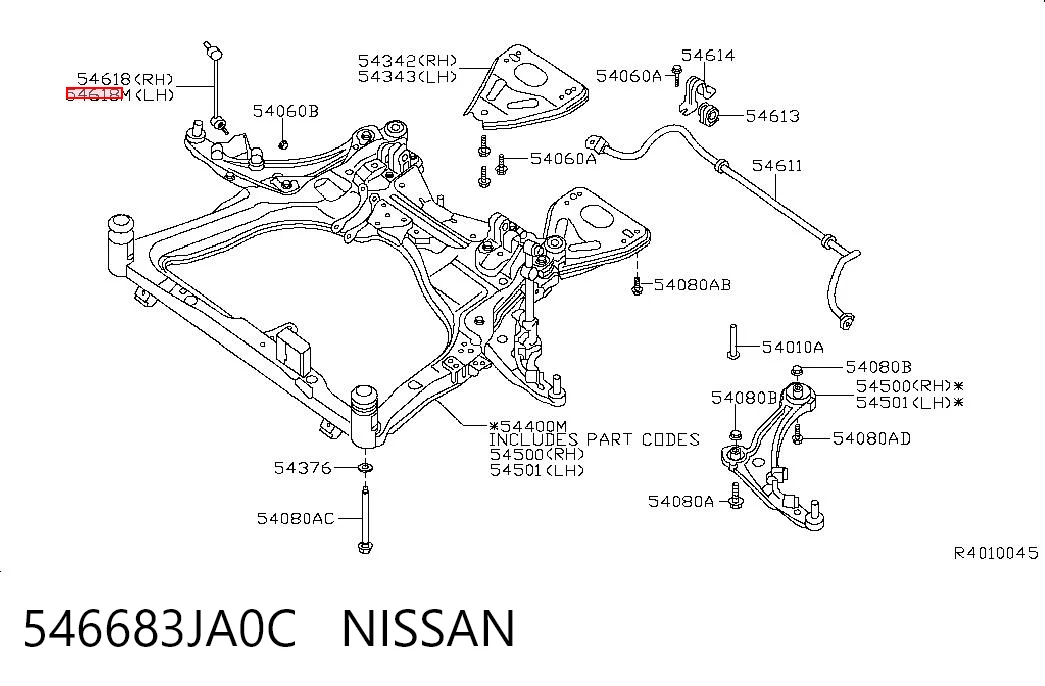 546683JA0C Nissan/Infiniti Montante esquerdo de estabilizador dianteiro