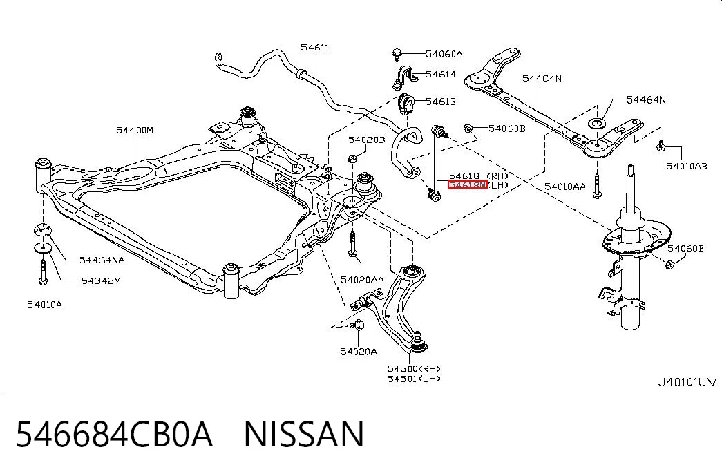 546684CB0A Nissan/Infiniti Montante esquerdo de estabilizador dianteiro