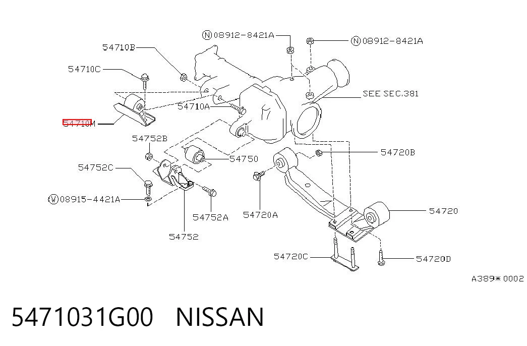 5471031G00 Nissan/Infiniti Bloco silencioso dianteiro superior de travessa de fixação de redutor traseiro