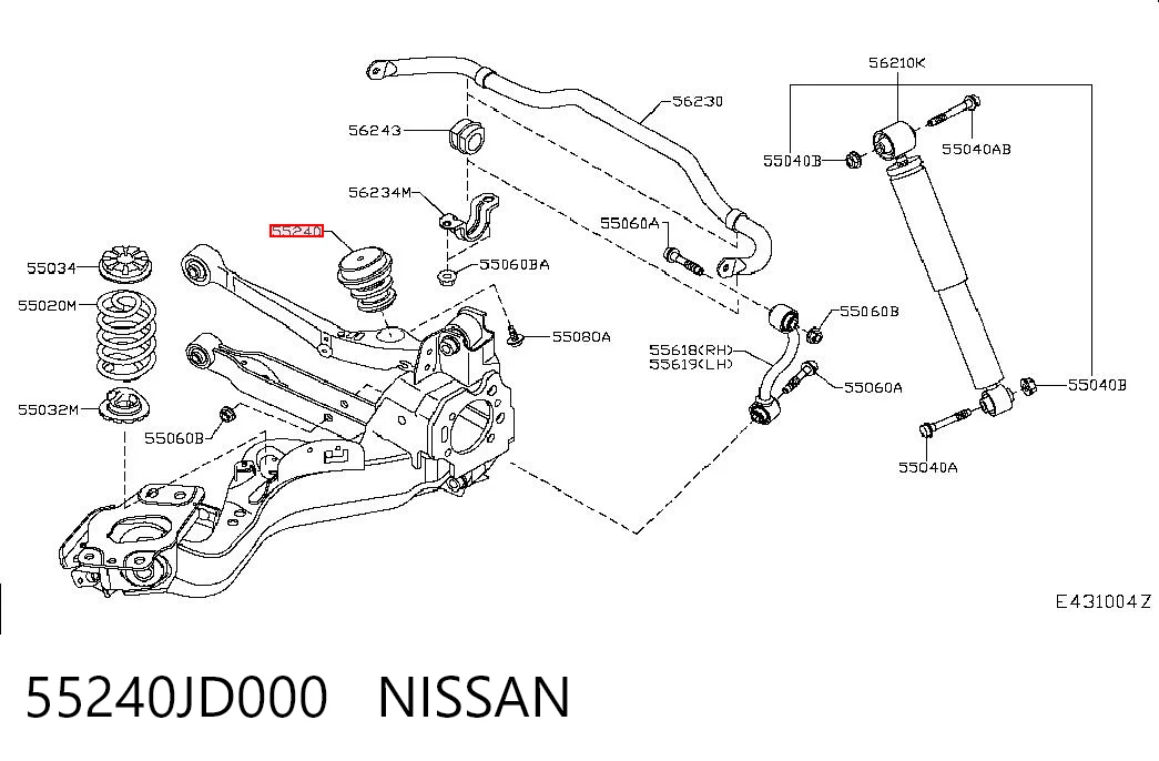 55240JD000 Nissan/Infiniti Pára-choque (grade de proteção) de amortecedor traseiro