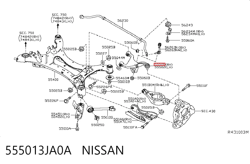 555013JA0A Nissan/Infiniti Braço oscilante superior direito de suspensão traseira