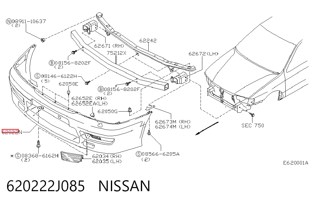  Pára-choque dianteiro Nissan Primera sedan (P11) (1996 - 2002) 