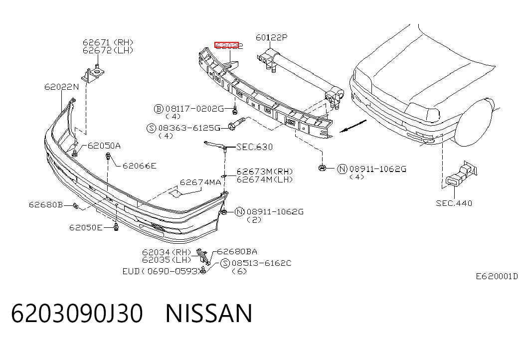 Reforçador do pára-choque dianteiro Nissan Primera  P10 ao melhor preço