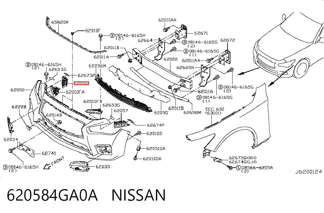 620584GA0A Nissan/Infiniti Consola externa direita do pára-choque dianteiro