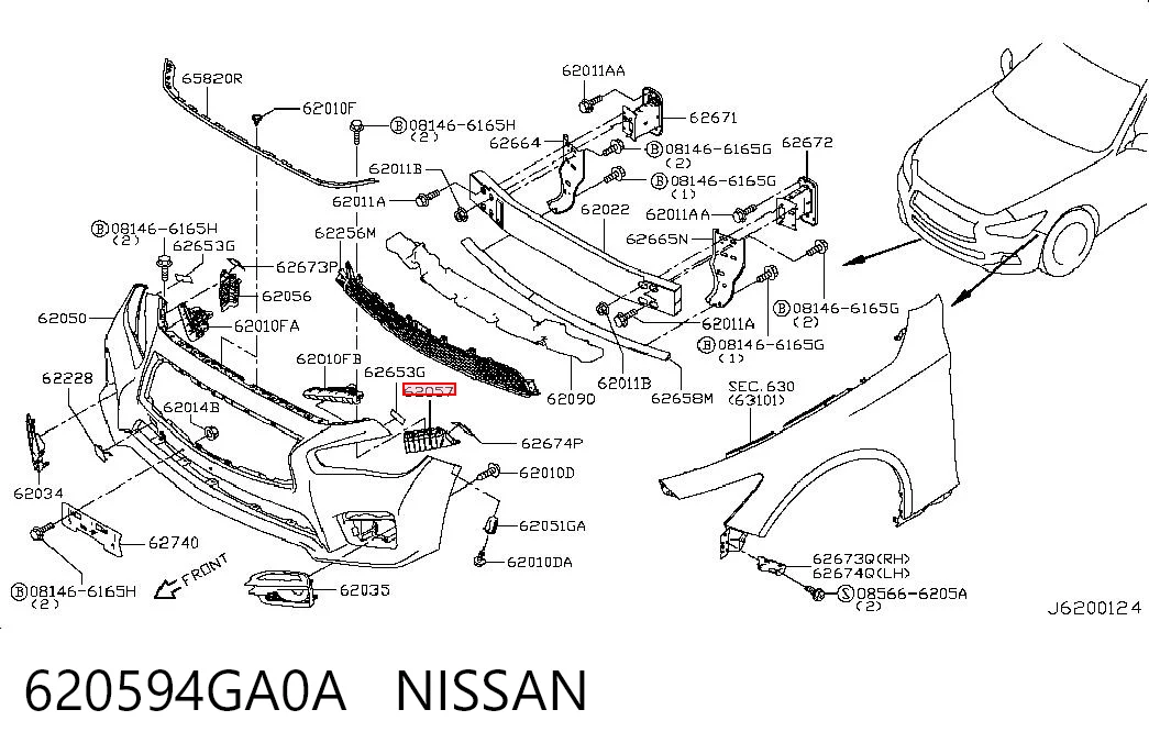 620594GA0A Nissan/Infiniti Consola externa esquerda do pára-choque dianteiro