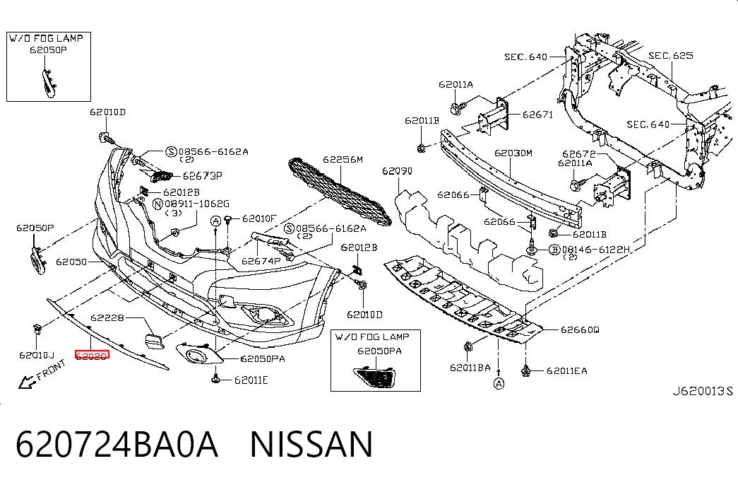 620724BA0A Nissan/Infiniti Moldura do pára-choque dianteiro