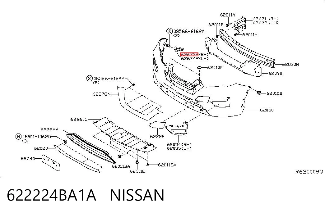 622224BA1A Nissan/Infiniti Consola do pára-choque dianteiro direito