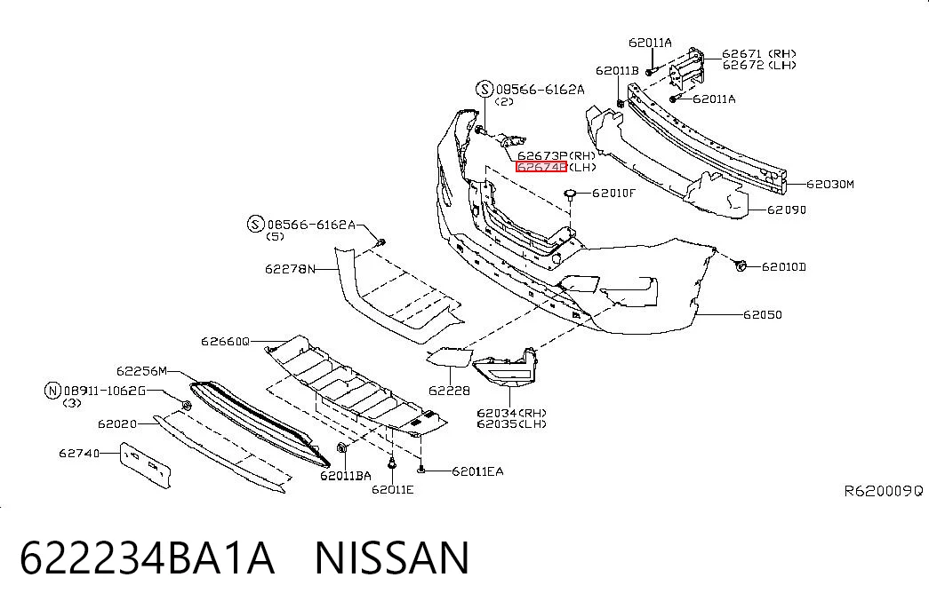 622234BA1A Nissan/Infiniti Consola do pára-choque dianteiro esquerdo